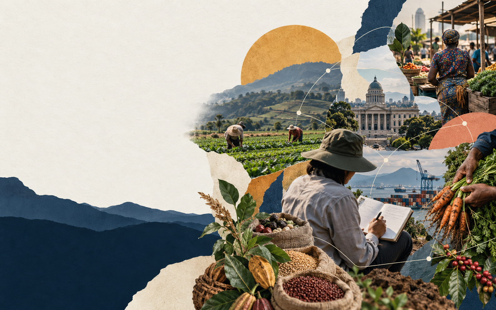 Collage connecting farming, food markets, research and public institutions
